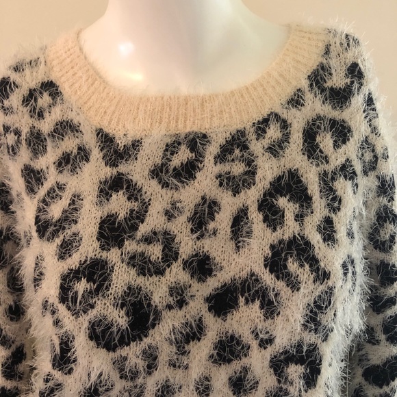 Mudd Animal Print Cheetah Fuzzy Crew Neck Sweater - Picture 2 of 5